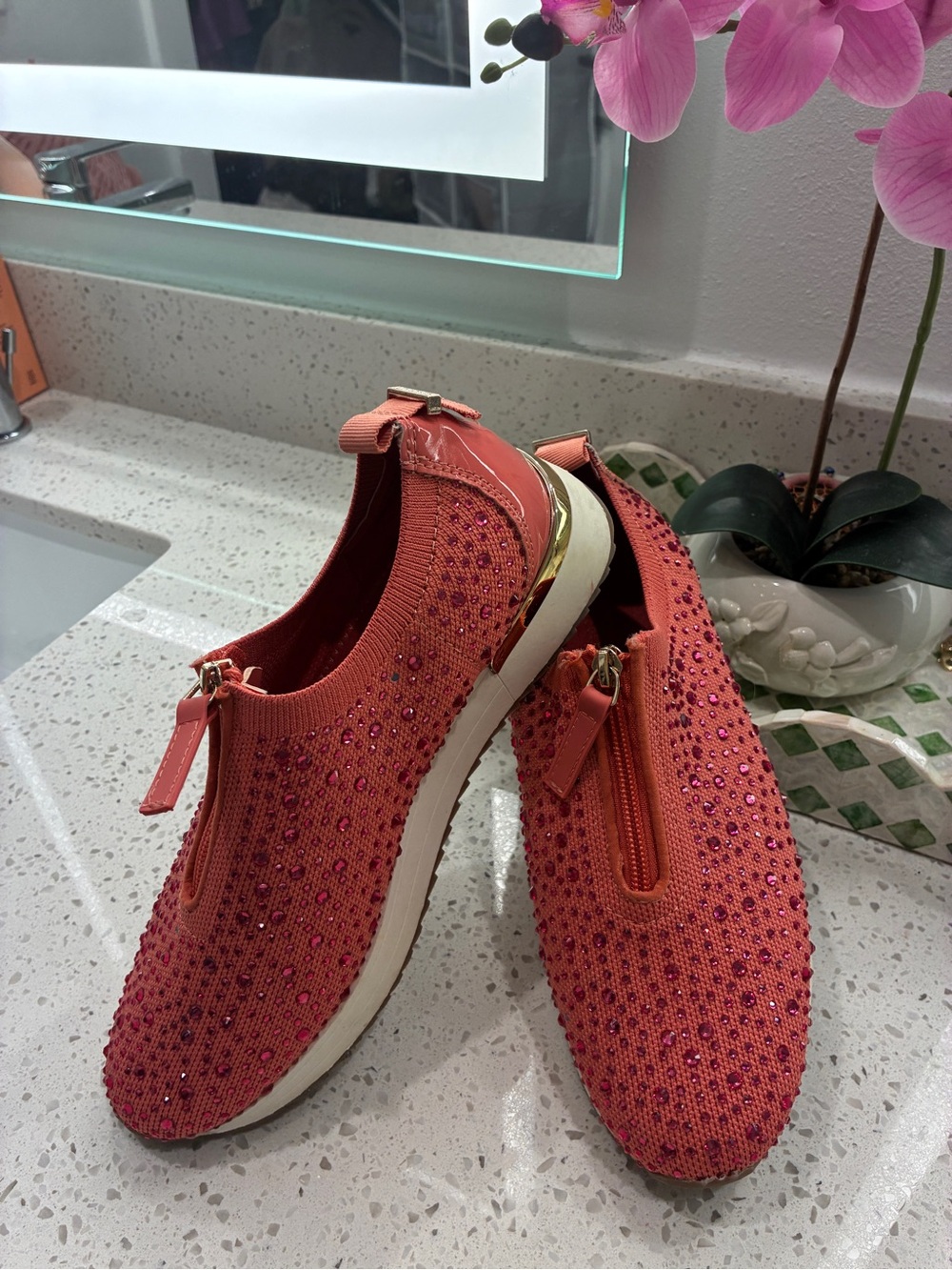 Kenneth Cole Reaction Coral Knit Slip-On Sneakers with Gold Trim